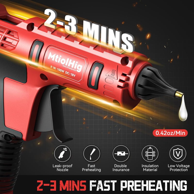 MtiolHig100W Hot Glue Gun Compatible with Milwaukee 18v Battery, Wireless Battery Powered for 18v Battery, Heavy Duty Full Size Glue Gun with 20pcs 0.43'' Glue Sticks for Crafts DIY & Repairs - Image 3